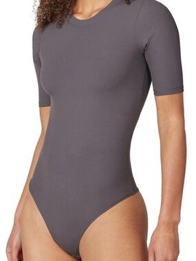 Spanx Charcoal Gray Short Sleeve Tee Bodysuit Size Medium